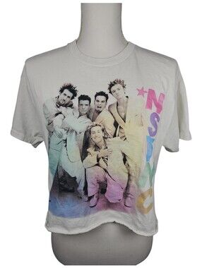 NSYNC Cropped White Colorful Graphic Tee Shirt Women's Size M
